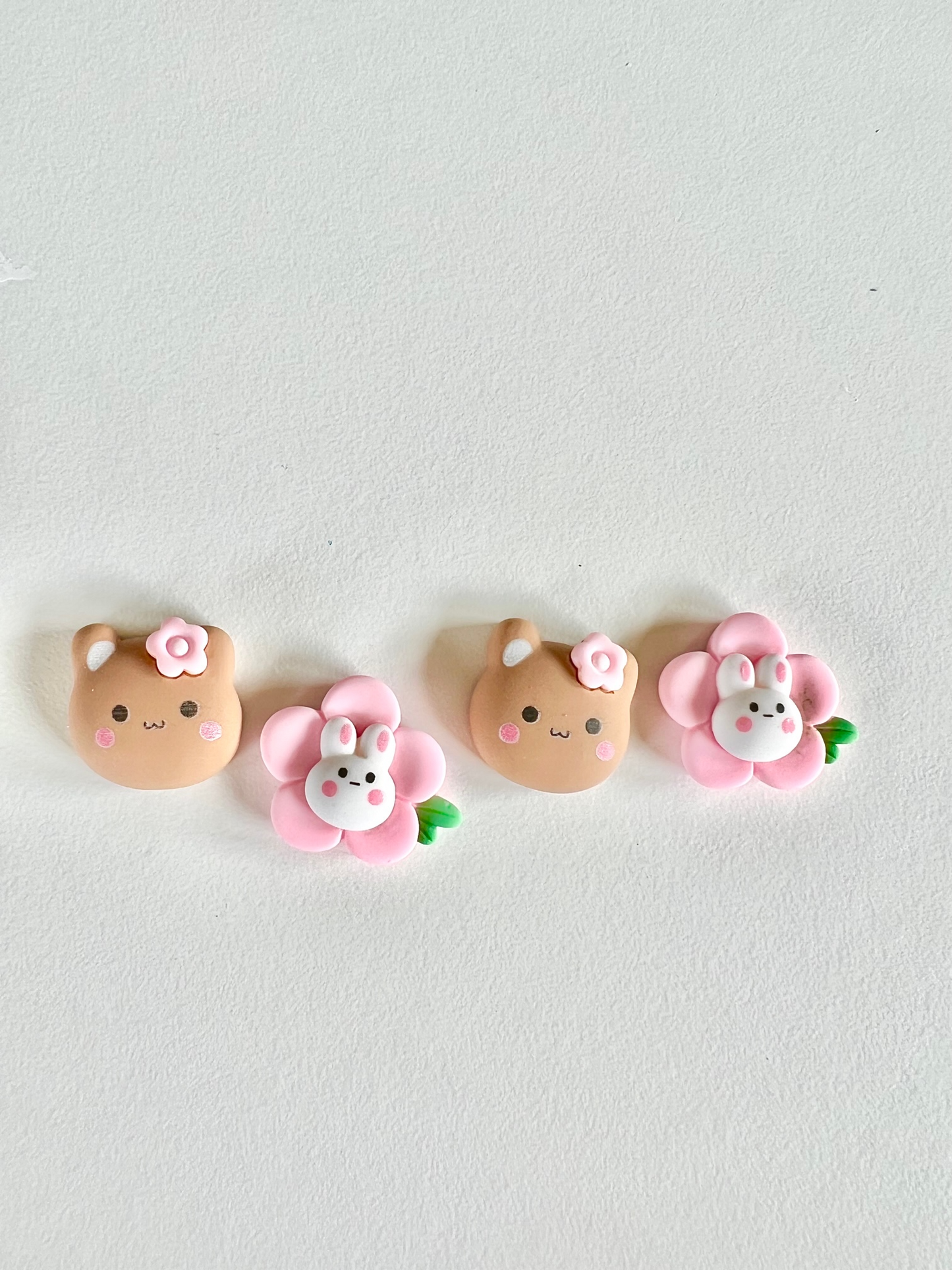 Pink Flower Bunny & Brown Teddy Charms Bag of 4