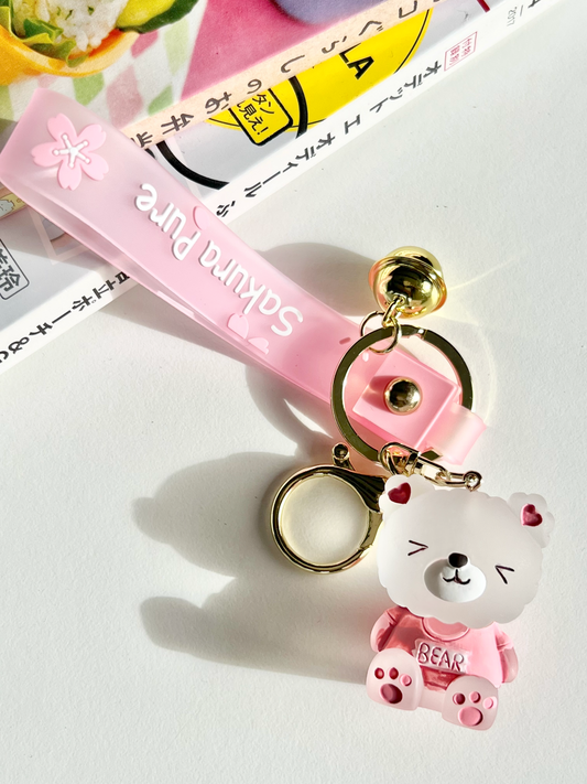 Frosted Solid Acrylic Sakura Pure Teddy Keychain
